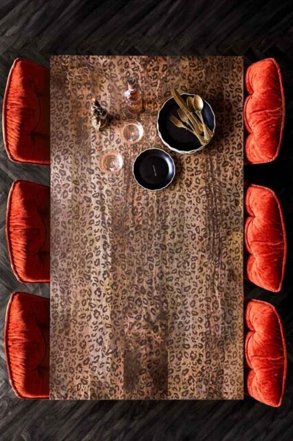 Leopard Print Natural Wood 6 Seater Dining Table - image 1