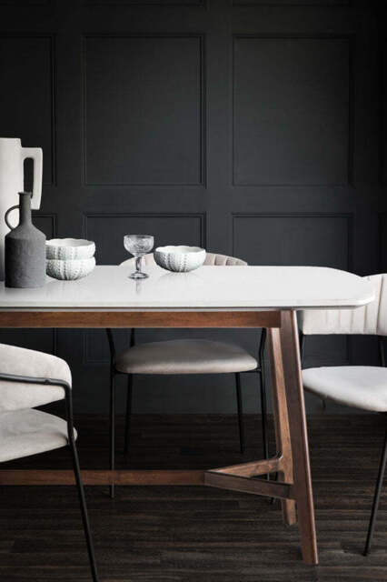 Curved Acacia & Marble Dining Table - image 1