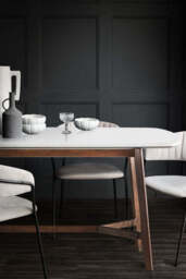 Curved Acacia & Marble Dining Table