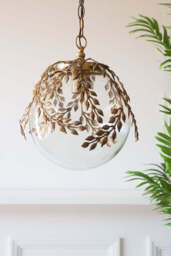 Ornate Globe Pendant Ceiling Light With Brass Leaf Detailing - thumbnail 3