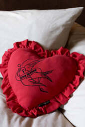 Red Love Heart Cushion With Ruffles