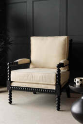 Natural Linen & Black Bobbin Armchair - thumbnail 1