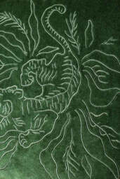 Green Velvet & Monochrome Stripe Embroidered Tiger Cushion Cover - thumbnail 3