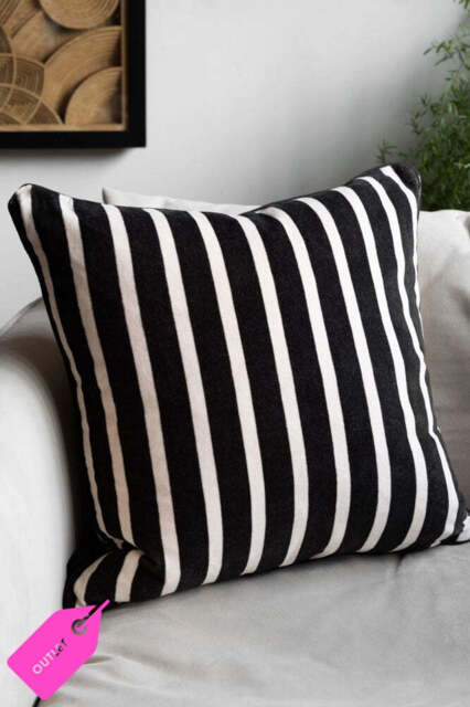 Monochrome Striped Velvet Cushion Cover - SECONDS - image 1