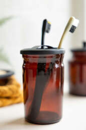 Apothecary-Style Amber Glass Toothbrush Holder - thumbnail 4