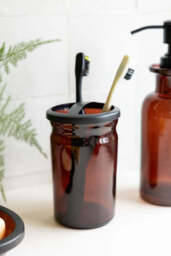 Apothecary-Style Amber Glass Toothbrush Holder - thumbnail 1