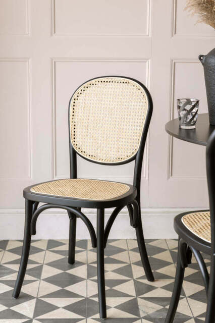 Set of 2 Chez Pitou Wood & Woven Cane Dining Chairs in Black - image 1