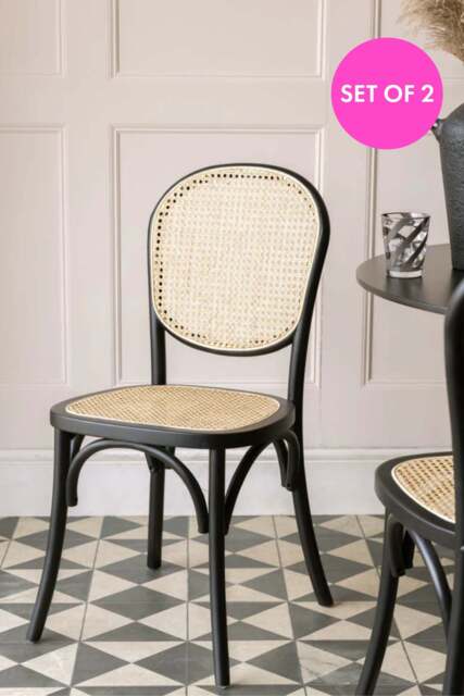 Set of 2 Chez Pitou Wood & Woven Cane Dining Chairs in Black - image 1