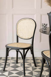 Set of 2 Chez Pitou Wood & Woven Cane Dining Chairs in Black - thumbnail 1