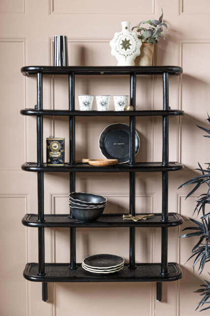 Vintage-Inspired Black Rattan Wall Shelf - image 1