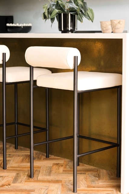Cream & Black Faux Leather Roll Back Bar Stool - image 1