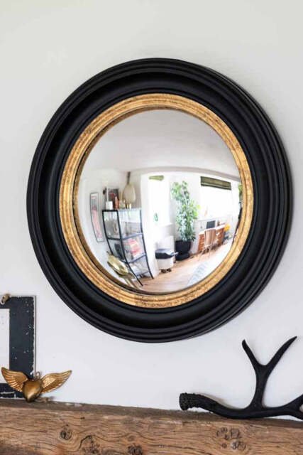 Black & Gold Framed Convex Mirror - image 1