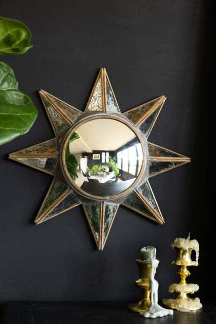 Antiqued-Gold Sun Convex Wall Mirror - image 1