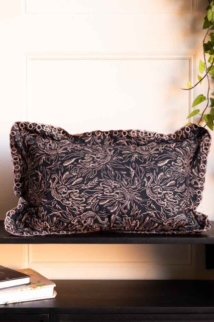 Black & Pink Tiger Cushion With Pretty Scalloped Edge - Cover - image 1