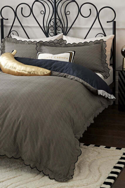 Black Pencil Stripe Scalloped Edge Bedding Set - image 1