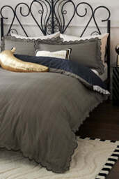 Black Pencil Stripe Scalloped Edge Bedding Set - Available in 4 Sizes