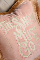 Pink Velvet Double-Fringed Show Must Go On Embroidered Cushion - thumbnail 4