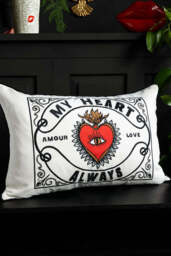 My Heart Monochrome Embroidered Cushion - thumbnail 1