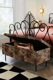 Velvet Leopard Print Ottoman Storage Bench - thumbnail 3