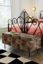 Velvet Leopard Print Ottoman Storage Bench - thumbnail 1