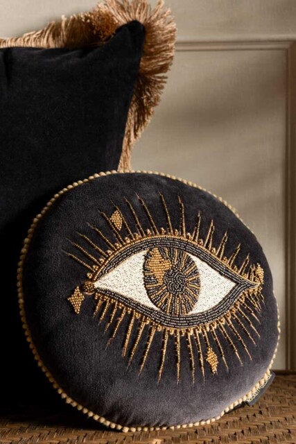 Look Of Love Embroidered Black Velvet Cushion - image 1