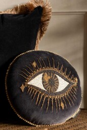 Look Of Love Embroidered Black Velvet Cushion