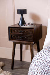Dark Wood Basket Weave 2-Drawer Bedside Table - thumbnail 1