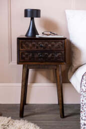 Dark Wood Basket Weave 2-Drawer Bedside Table - thumbnail 3
