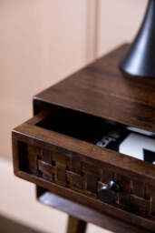 Dark Wood Basket Weave 2-Drawer Bedside Table - thumbnail 4