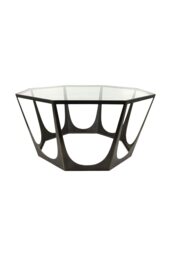Bronze Sculpted Coffee Table with Glass Top - thumbnail 3
