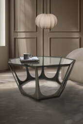 Bronze Sculpted Coffee Table with Glass Top