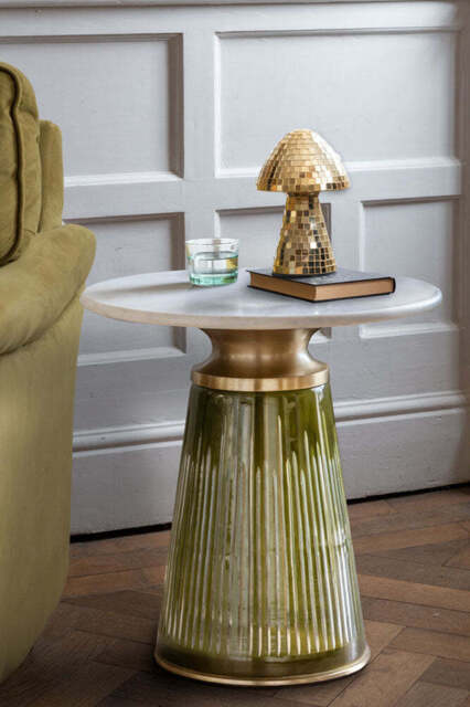 Green Tapered Glass & Marble Side Table - image 1