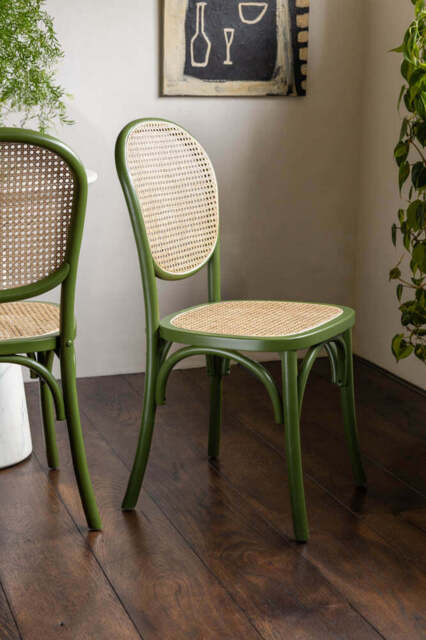 Set of 2 Chez Pitou Wood & Woven Cane Dining Chairs in Green - image 1