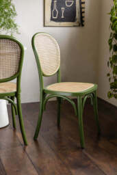Set of 2 Chez Pitou Wood & Woven Cane Dining Chairs in Green