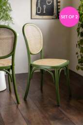Set of 2 Chez Pitou Wood & Woven Cane Dining Chairs in Green - thumbnail 1
