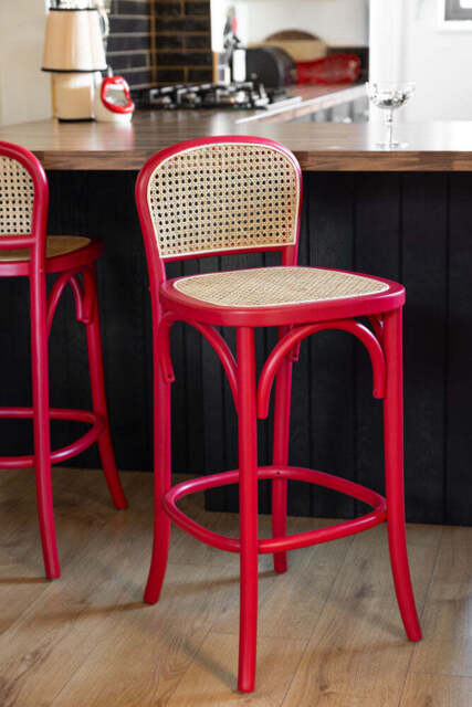 Set of 2 Chez Pitou Wood & Woven Cane Bar Stools in Red - image 1
