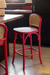 Set of 2 Chez Pitou Wood & Woven Cane Bar Stools in Red - thumbnail 5