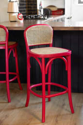 Set of 2 Chez Pitou Wood & Woven Cane Bar Stools in Red - thumbnail 1