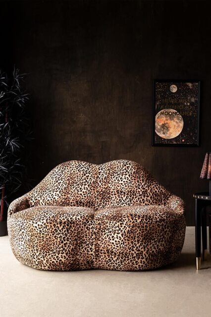 Leopard Print Velvet Lips Sofa - image 1