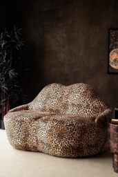 Leopard Print Velvet Lips Sofa - thumbnail 4