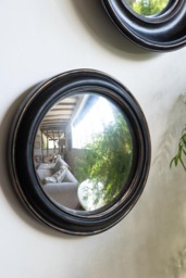 Antique Black Round Framed Medium Convex Mirror - thumbnail 1