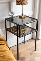 Leopard Print & Glass Bedside Table