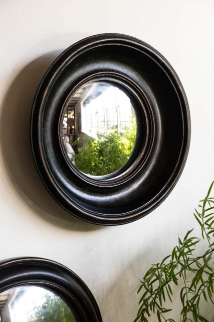 Antique Black Deep Framed Small Convex Mirror - image 1