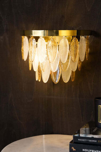 Stunning Art Deco Glass Feather Wall Light - image 1
