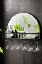 Wall-Mounted Black Metal Bar Shelf With Mirror - thumbnail 4