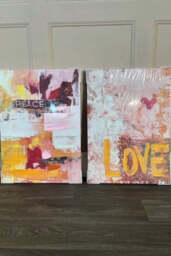 Set of 2 Pink & Orange Abstract Peace/Love Wall Art - SECONDS - thumbnail 3