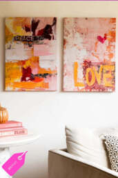 Set of 2 Pink & Orange Abstract Peace/Love Wall Art - SECONDS - thumbnail 1