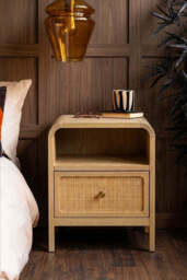 Curved Wood & Rattan Bedside Table - thumbnail 4