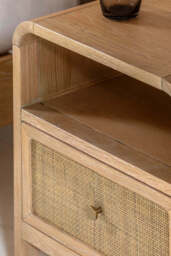 Curved Wood & Rattan Bedside Table - thumbnail 3