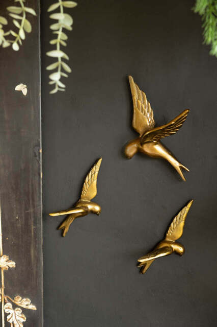 Set Of 3 Gold Metal Birds Wall Ornament - image 1